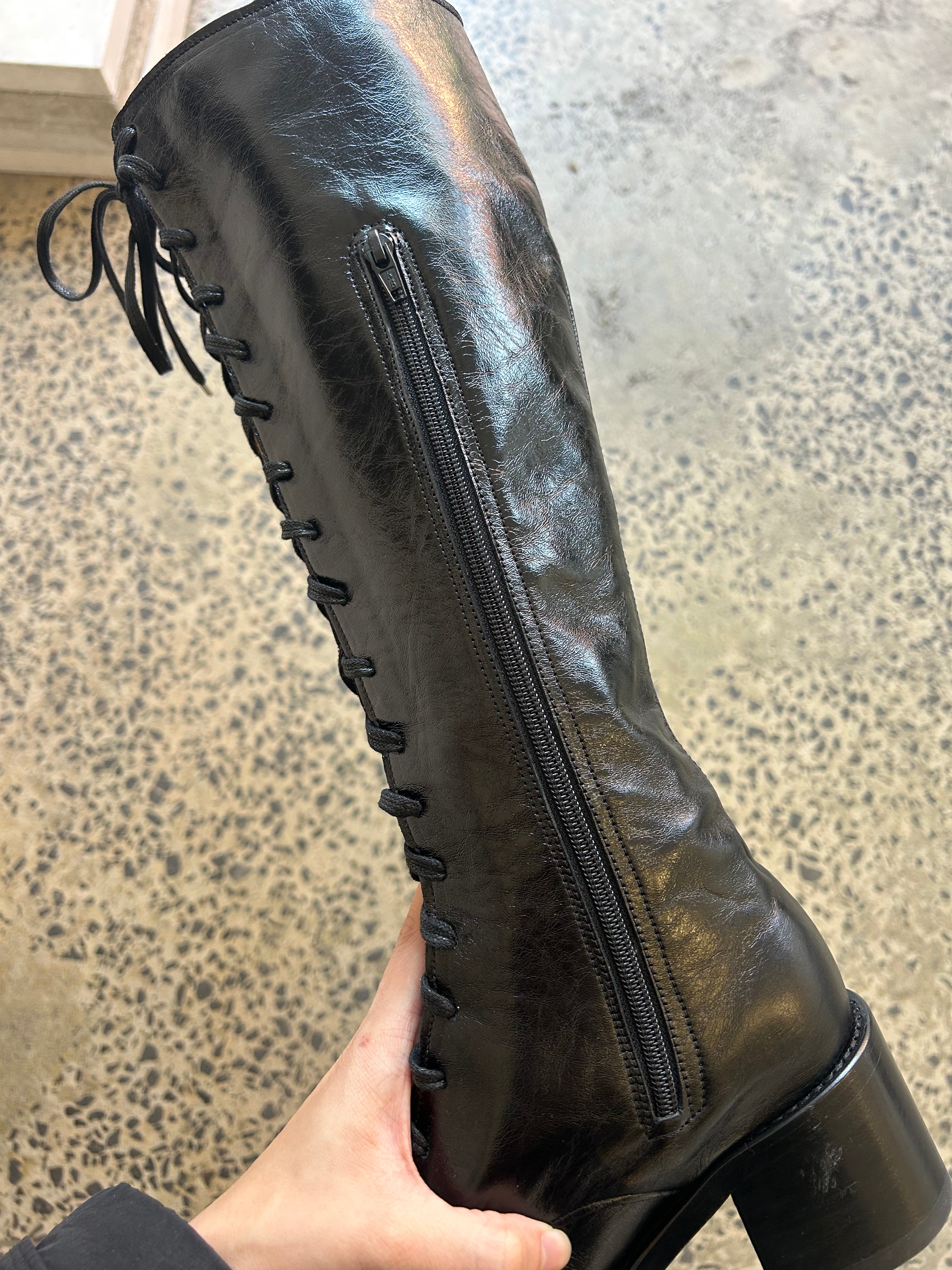 Tie Knee Boot High Black Shine / 39 - Second