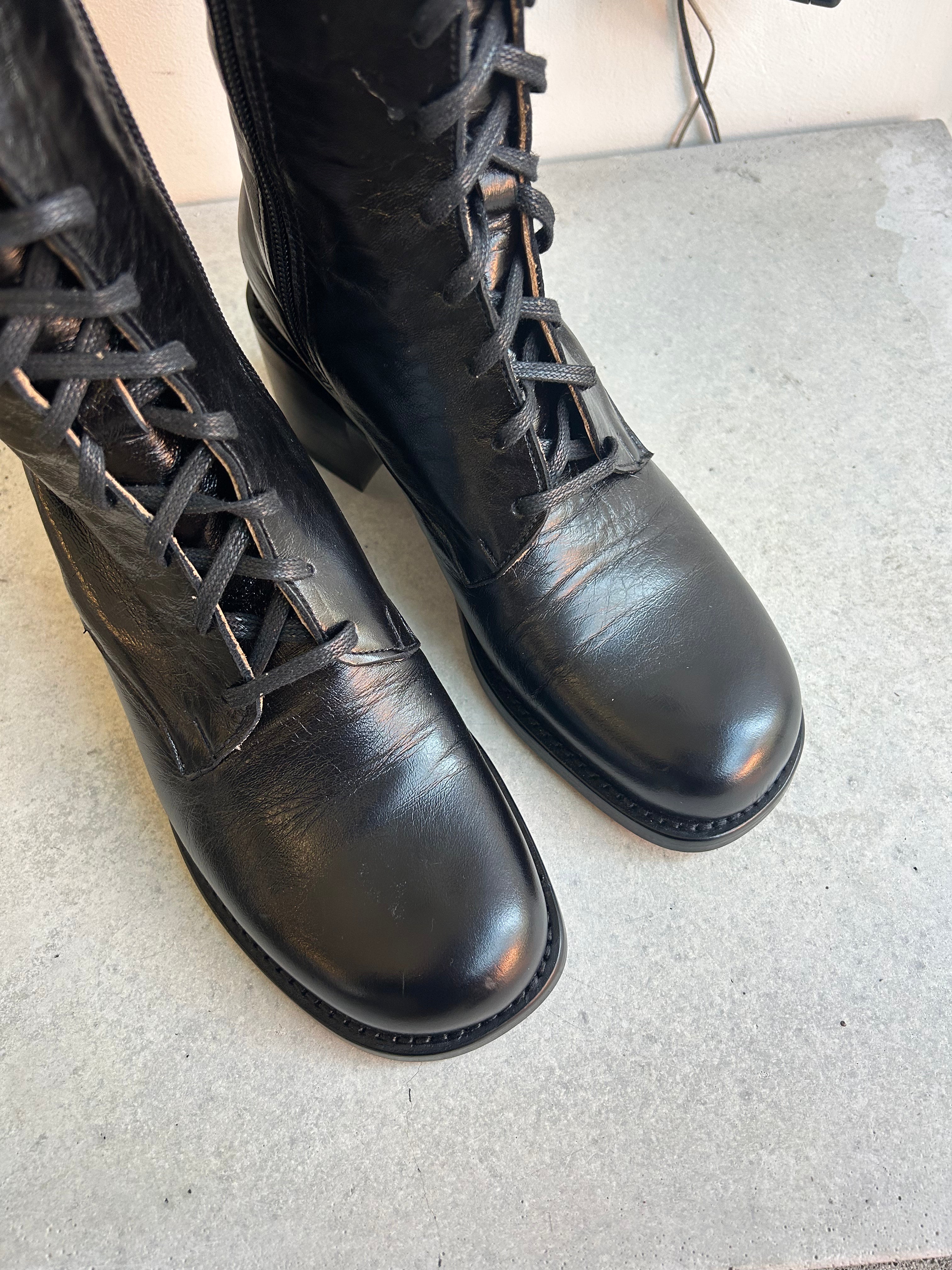 Tie Knee Boot High Black Shine / 39 - Second