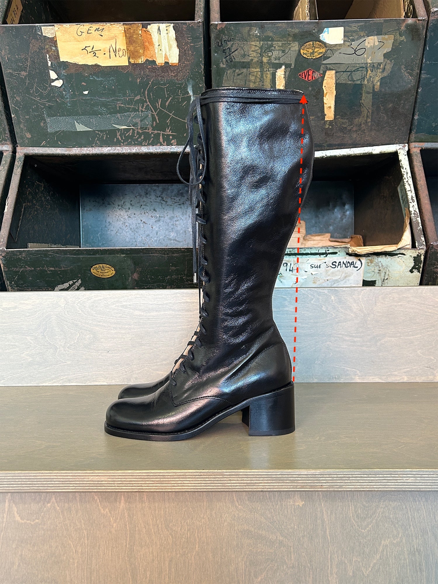 Tie Knee Boot High Black Shine / 39