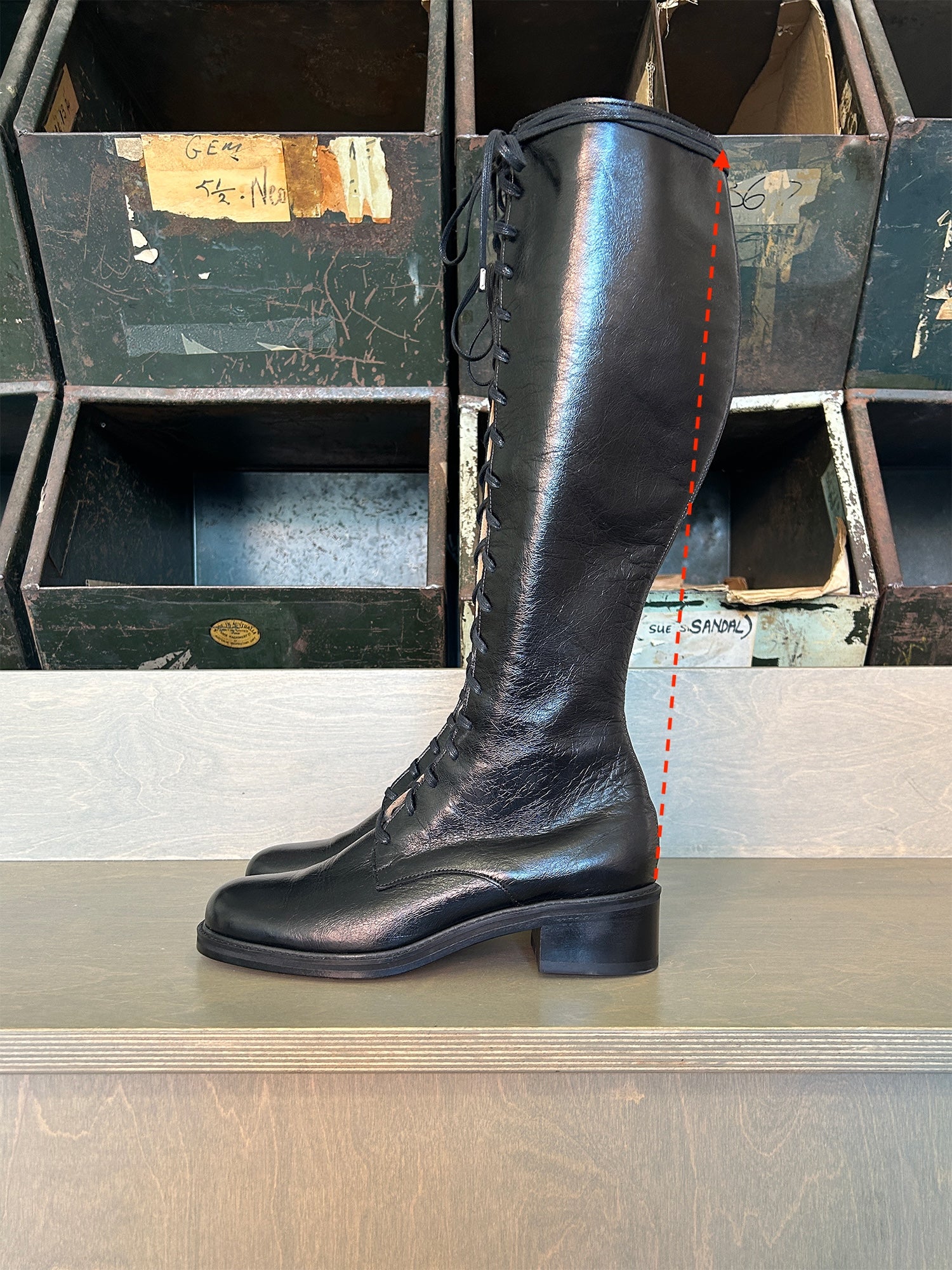 Tie Knee Boot Low Black Shine / 43