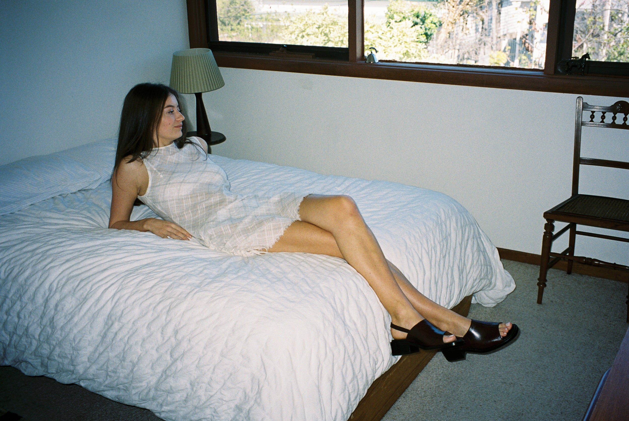 Mini Bias Dress w/Ties - Sheer Check